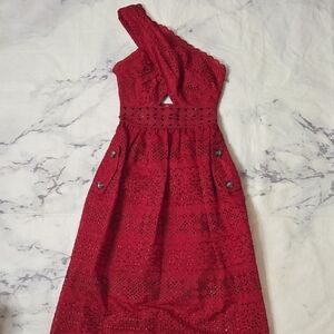 Self-Portrait One-Shoulder Scarlet Lace Midi Dress
